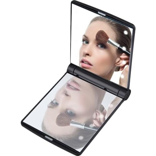 Ins Mini Cosmetic Mirror Folding Portable For girl 8 LED Mirror Lights Lamps Makeup Compact Pocket Mirror Lights Led Makeup Lady