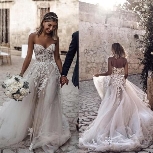 Modest Boho Wedding Dress 2019 Sweetheart Lace Applique Country Style Vestido De Novia Sexy robe de soiree