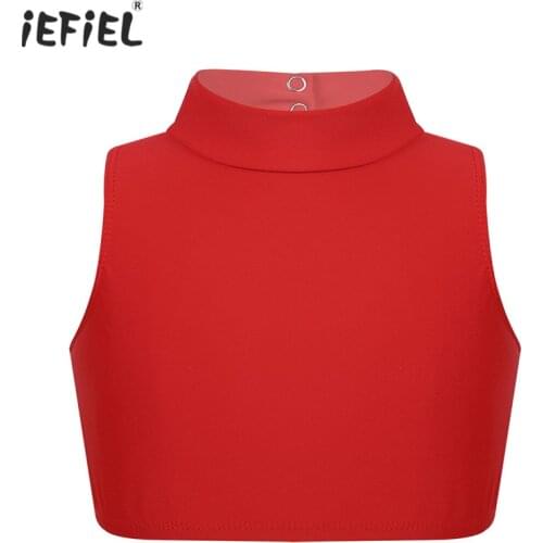 Kids Girls Sleeveless Ballet Dance Tanks Mock Neck Criss Cross Back Tanks Bra Tops Crop Top Stage Performance Workout Dance Wear