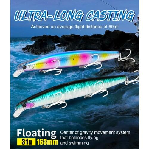 TSURINOYA 3PCS/Lot Ultra-long Casting Floating Minnow Fishing Lure DW110 STINGER 163mm 31g Sea Fishing Hard Bait Seabass Baits