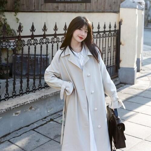 Japanese Hepburn Windbreaker Womens Mid-Length Spring 2021 New Casual Clothes Cotton Single-Breasted Pocket Trench Coat Female