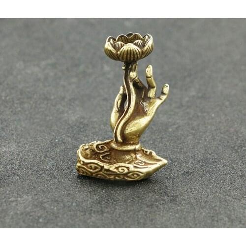 Vintage Brassware Tea Ceremony Ornaments Copper Buddha Hand Lotus Clouds Pattern Sculpture Ornaments Home Decors Incense Burner
