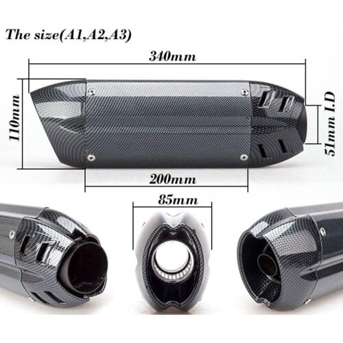 TKOSM 51MM Motorcycle Exhaust Muffler Pipe Escape Moto GY6 Scooter Pit Dirt Bike Pipe For Kawasaki ER6N SV650 CRF 230 Z800