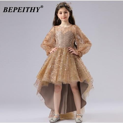 BEPEITHY Glitter A Line Flower Girl Dresses Lovely Kids Long Sleeves Pregant Gown Vestido De Fiesta De Boda 2021 New