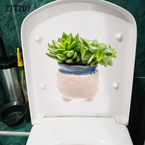 ZTTZDY 22.6×22.2CM Lovely Potted Green Plants Bathroom Toilet Decoration Modern Home Wall Stickers T6-0256