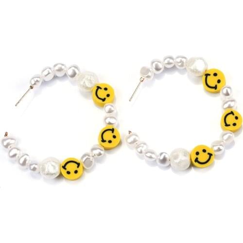 2020 New Brand ZA Earrings Jewelry Women Faux Pearl Half Circle C Shape Earrings Female Smile Face Acrylic Beaded Earrings