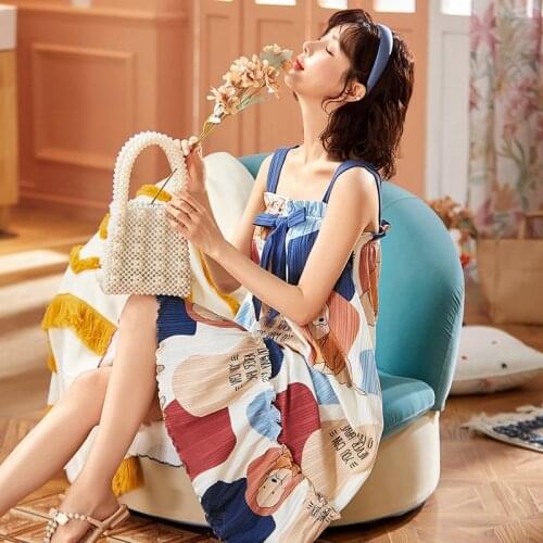 2021 Sexy Nightdress Womens Cotton Sling Korean Version Sweet Lovely Princess Long Sexy Ladies' pajamas Nighttown Sleepwear