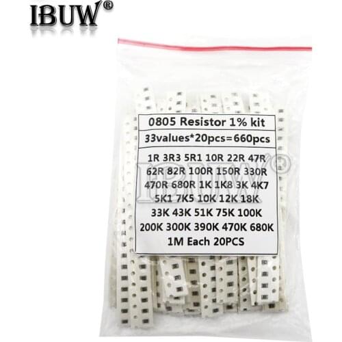 33ValuesX 20pcs=660pcs Sample kit 0805 SMD Resistor Kit Assorted Kit 1ohm-1M ohm 1