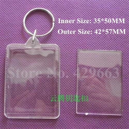 5pcs/lot inner 35*50mm Rectangular Shaped DIY Acrylic Blank Picture Frame Keychains Transparent Blank Insert Photo Keychains