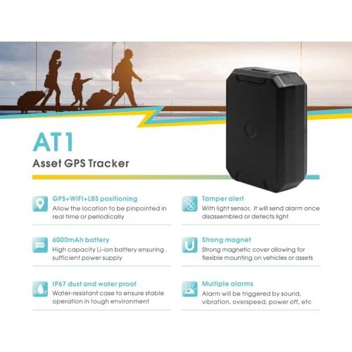 AT1 Gps Tracking With Recording GPS + LBS + WIFI Positioning With 6000mAh Battery IP67 Waterproof Tamper Alert For Assets Cars