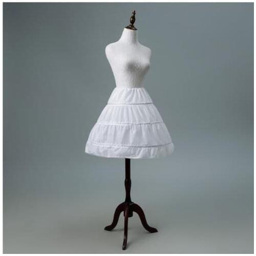 White Kids Petticoat 3 Hoops Crinoline Lace Trim Underskirt Elastic Waist Cancan for Girls Dress