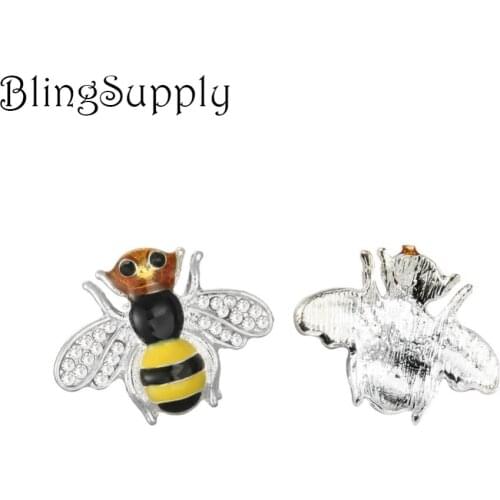Free shipping 25*19mm bee rhinestonestone button flatback 10PCS/Lot(BTN-5459)