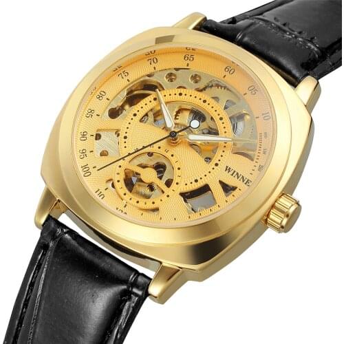 WINNER Mens Watches Top Brand LuxuryLeather Strap Automatic Mechanical Men Watch Classic Male Clocks High Quality Sport Watch