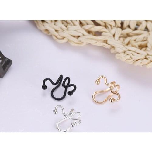 Geometric Matchstick Snake Skeleton Shaped Black Silver Plated Golden Clip Earrings For Women Ear Cuff