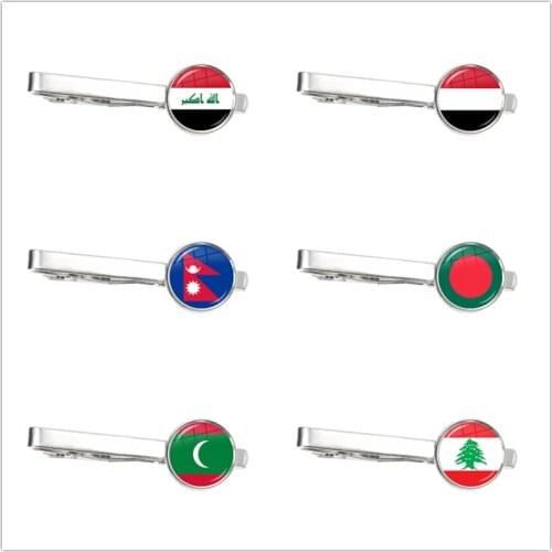 Iraq,Yemen,Nepal,Bangladesh,Maldives,Lebanon National Flag Glass Cabochon Tie Clip Ornament for Male Gentleman Gift