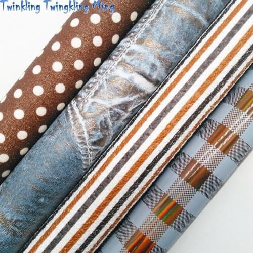 Polka Dots and Stripes Printed Glitter Leather, Tartan Printed Faux leather, Synthetic Leather 21x29CM Twinkling Ming KM465