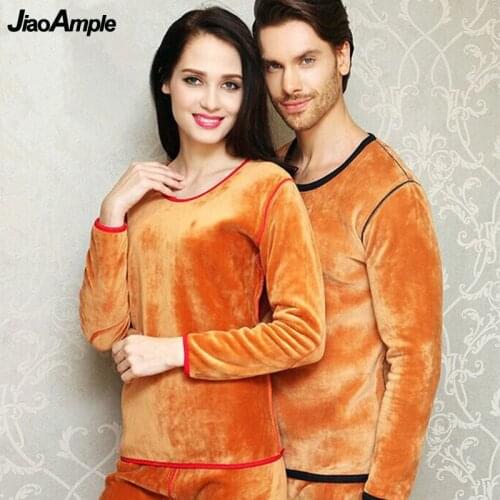 2021 Winter Thick Womens Mens Warm Underwear Set Lovers Classic Solid Thermal Tops Trousers Suit Red Velvet Pajamas Female