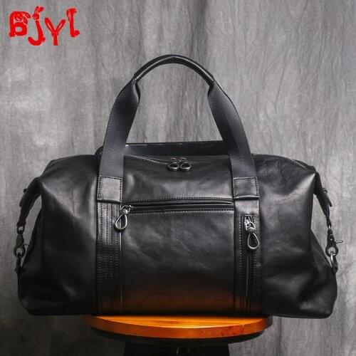 Leather Handbag Men Large-capacity Travel Bag Shoulder Diagonal Bag Light Travel Luggage Bag Vegetable Tanned Head Layer Cowhide