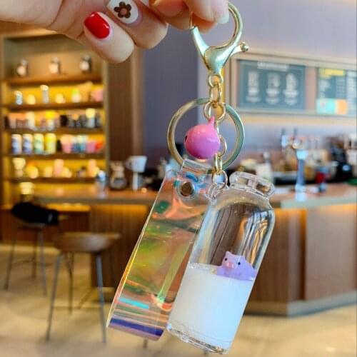 Creative Cute Floating Milk Pig Keychain butterfly For Keys Pendant Quicksand Drift Bottle Piggy Key Chain For Bag Keyring Gifts