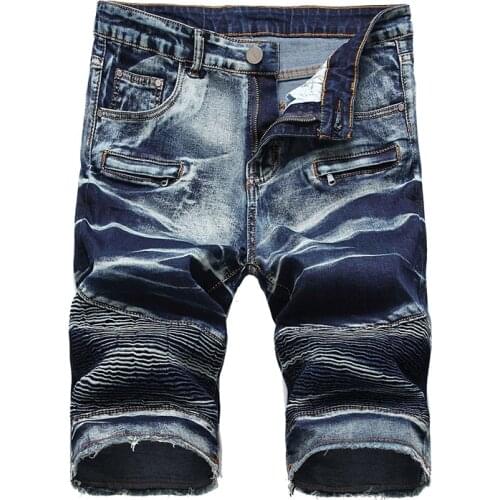 2021 New Mens slim straight biker shorts for motorcycle Tie and dyed pleated slim straight stretch denim jeans Summer Capri