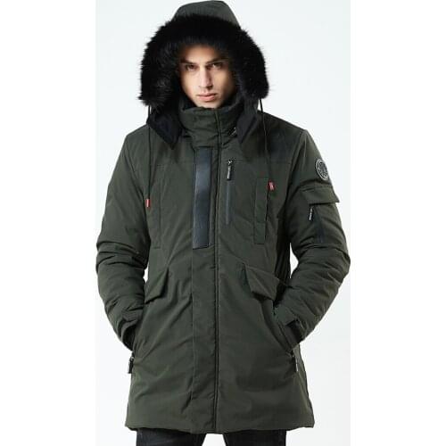 Mens coat winter hooded fur coat mens long coat coat thick coat multi-pocket tactical jacket