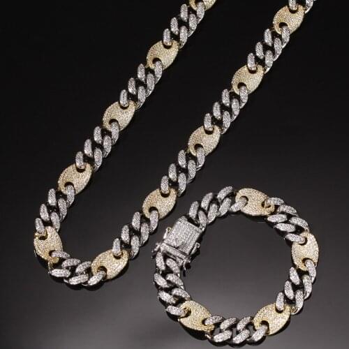 Hip Hop Mens Fashion Copper Inlaid Zircon Color Matching Cuban Chain Hip Hop Bracelet 21 cm For Men