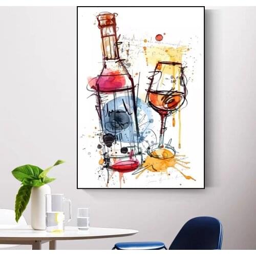 Modern Style Wall Sketch Wine Art Canvas Prints Poster Abstract Art Canvas Painting Pictures for Wall Paintings Home Decoration