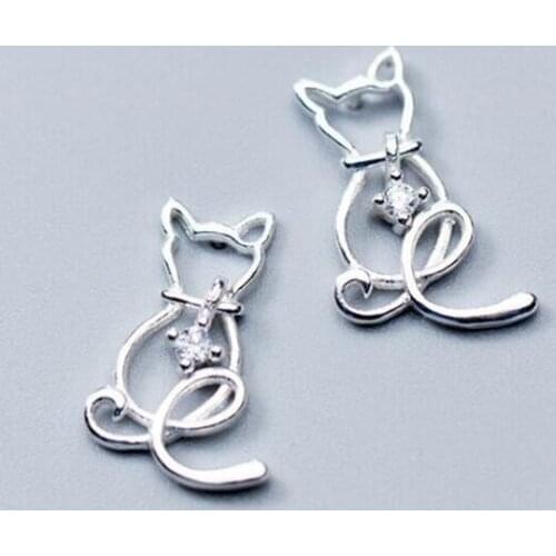 New 925 Sterling Silver Jewelry Not Allergic Fashion Sweet Animal Cat Crystal Cute Temperament Exquisite Stud Earrings SE748