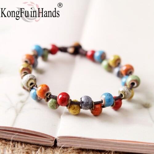 Original Womens Bracelets Weaving Hand-Made Ceramic Colorful Porcelain Beads Ladies Bracelet For Female gifts Fashion Trend