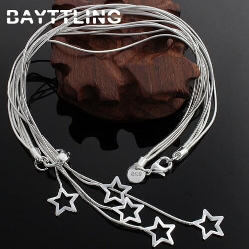 BAYTTLING 18 Inch 925 Sterling Silver Exquisite Luxury Hollow Star Pendant Necklace For Woman Fashion Wedding Party Gift Jewelry