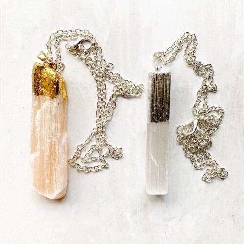 Natural Selenite Crystal Pendant Necklace Healing Stone Necklace Chain Jewelry Dropship 1pc