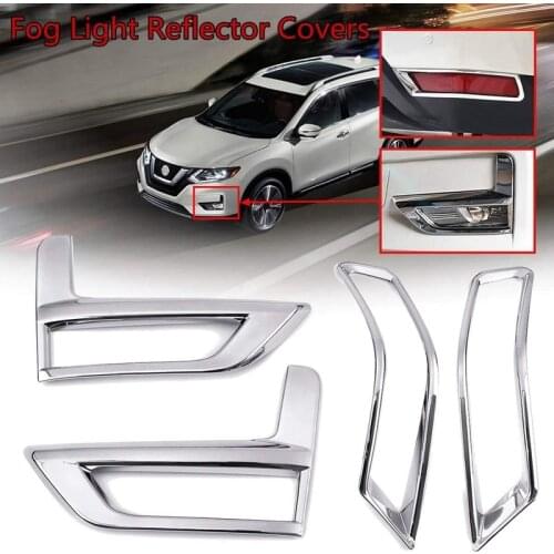 Front + Rear Fog Light Lamp Cover Chrome Bumper Reflector Accessories for 2017 Nissan Rogue X-Trail T32 Facelift XTrail