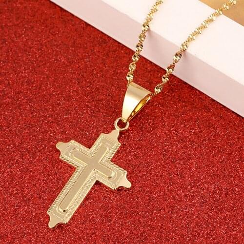 Cross Pendant Men Women Necklace Copper Jesus Cross Chain Gold Color Jewelry
