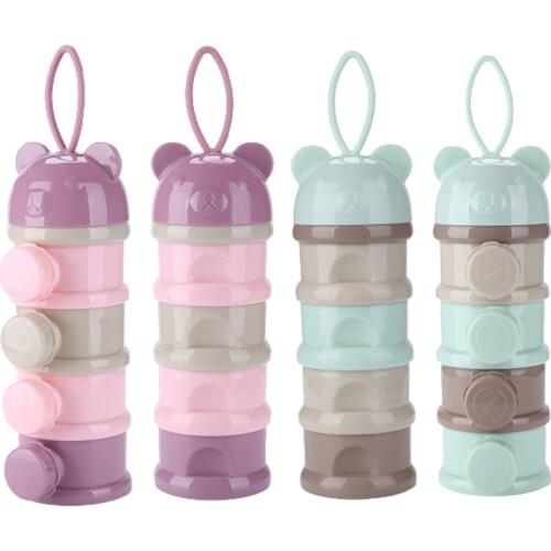 4 Layers Baby Cartoon Bear Style Portable Food Storage Box Essential Snacks Infant Milk Powder Box Container Dispenser Box
