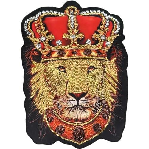 Sequin Large Big Crown Lion King Head Fabric Patches Animal Applique Badges DIY Sewing on Jacket Apparel Accessories