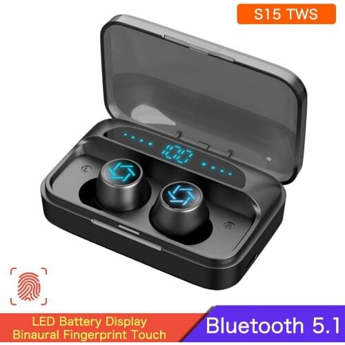 S15 TWS Bluetooth V5.0 Headphones Touch Wireless Earphone 9D Stereo Sports Waterproof Earbuds Headset With Mic LED Charging Box