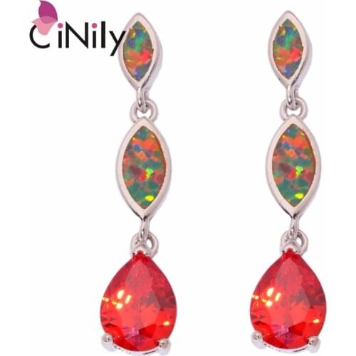 CiNily Created Orange Fire Opal Orange Garnet Silver Plated Earrings Wholesale for Women Jewelry Stud Earrings 1 1/4" OH3375