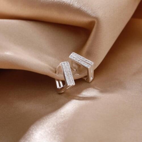 925 Sterling Silver Piercing Double Row Crystal Sqaure Charm Hoop Earring For Women Wedding Earing Jewelry Accessories eh313