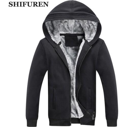 SHIFUREN Men Casual Wear Zipper Hoodies Fleece Jacket Long Sleeve Winter Warm Velvet Hooded Sweatshirts Outerwear