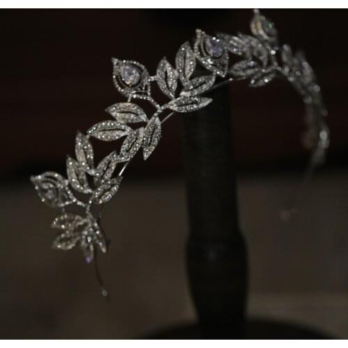 Rhinestone Leaf Bridal Crown Silver Color Princess Tiara Zircon Women Hair Accessories Wedding Prom Headpiece