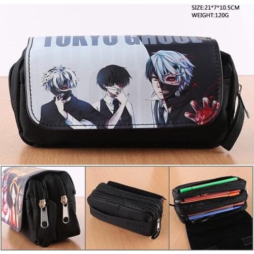 Anime Tokyo Ghoul Pencil Bag Pu Leather Double Zipper Flip Cover Pen Bags School Supplies Creative toy Gift