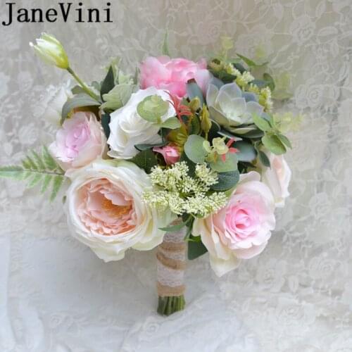JaneVini 2019 Bride Pink Flowers Peony Wedding Bouquets Artificial Succulents Korean Style Bridesmaid Bridal Bouquet fleur rose
