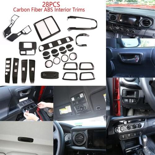 28PCS Carbon Fiber ABS Interior Full Decorative Cover Trim Fit For Toyota Tacoma 2016-2020 Car Accessories