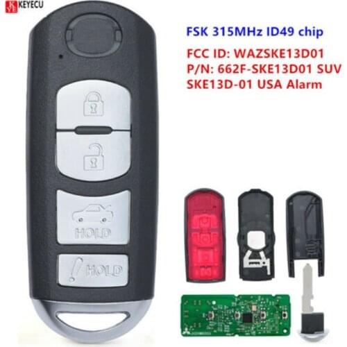 KEYECU Replacement Remote Key Fob 4 Button FSK 315MHz ID49 M-itsubishi System for Mazda 3 6 Miata 2013-2016 FCC ID: SKE13D01