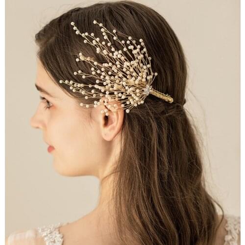 Luxury Retro Bridal Headdress Golden Alloy Millet Beads Handmade Hairnip for Wedding Perform Studio Photo Prop O550