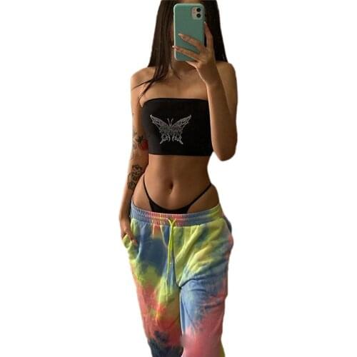 Lady Fashion Tank Tops Women Seqruined Sexy Tube Top Women Summer Butterfly Printed Streetwear Camisole for Female