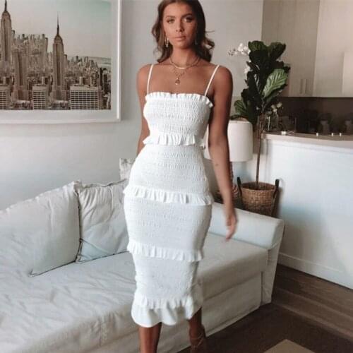 2021 Spring Summer New Solid Color Sexy Pleated Cake Dress Long Vestido