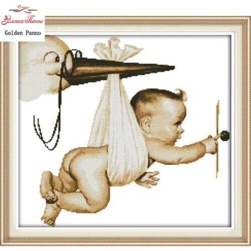 Golden Panno,Flying Baby Patterns Counted Cross Stitch 11CT 14CT Cross Stitch Sets Wholesale Chinese Cross-stitch Kits 0123