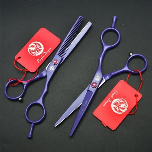 2Pcs 5.5 Inch Japan 440C Purple Professional Human Hair Scissors Hairdressing Scissors Cutting Shears Thinning Scissors Z1013