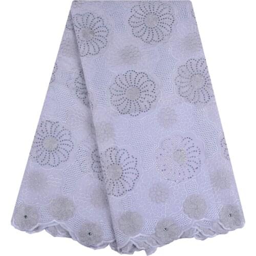 2018 African French Lace Fabric White Color Swiss Voile Lace In Switzerland Tulle Net Wedding Lace Fabric With Stones 1226
